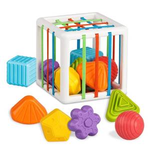 lot 14533 image: Aprilwolf Montessori Toys for 1 Year Old, Cube Bin &amp 6 Sensory Shape Blocks, Baby Toys 12-18 Months, Developmental Infant Birthday Gifts for Learning Toddler&nbsp