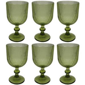 lot 14542 image: Taganov Green Drinking Glasses set of 6 Wine Goblets Vintage Colored Glassware 13 oz for Wedding Party Bar Vertical Line Embossed Pattern Stemmed Cups 400ml