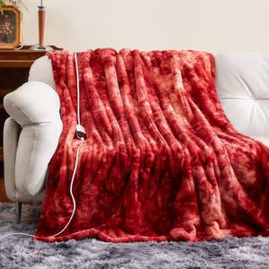 lot 14544 image: MAXEVE Electric Heated Throw Faux Rabbit Fur Blanket with 6 Heating Levels & 4 Hours Auto Off, Fast Heating Warm Cozy Sherpa Washable Blanket with Over-Heat Protection, ETL Certification, Wine
