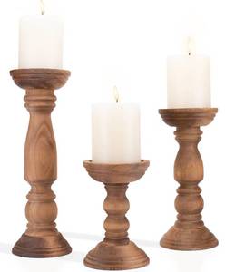 lot 14545 image: Farmhouse Wooden Candle Holders for Pillar Candles Set of 3, Rusitc Wood Candle Holder Table Centerpiece Decor, 12 9 6 Vintage Tall Candle Stand Decorative, Brown