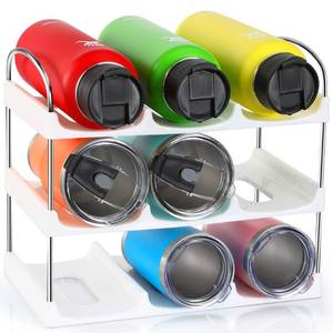 lot 14548 image:  Large Compartment  3 Tier Stackable Water Bottle Organizer for Cabinet - 9 Bottle Holder Rack for Tumblers, Cups, Wine Bottles - Home Storage, Kitchen Organization Shelf for Countertop, Cupboard