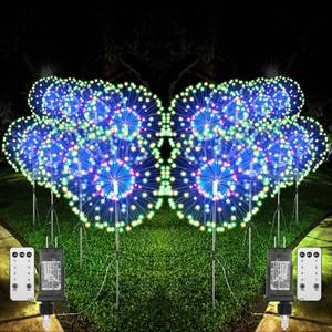 lot 14549 image: Ganeen 2 Pack Garden LED Lights Stake Plug in Firework Lights 200 LED, Remote Control 8 Light Modes Outdoor Lights Decorative Yard Pathway Waterproof Firework LED Lights Summer(Colorful, 8 in 1)