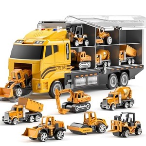 lot 14550 image: TEMI Toddler, Die-cast Construction Toys Car Carrier Vehicle Toy Set wPlay Mat, Kids Toys Truck Alloy Metal Car Toys Set for Age 3-9&nbsp