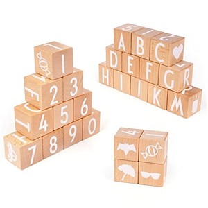 lot 14553 image: Kvintes Wooden ABC Building Blocks Number 26 PCS Alphabet Letters Stacking Blocks and Educational Stacking Toys for Toddlers - Preschool Early Learning Wood Blocks Montessori Toys
