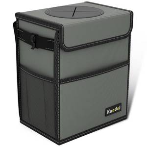 lot 14555 image: K KNODEL Car Trash Can, Waterproof Car Garbage Can, Trash Bag with Lid, Leak-Proof, Hanging (Medium, Gray)