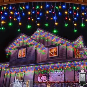 lot 14557 image: HRANBOTY 132 FT LED Christmas Lights with 280 Drops, 980 LED Indoor Outdoor Christmas Decorations, 8 Lighting Mode Waterproof Fairy Lights with Timer for Xmas Holiday Wedding Yard Party Multicolor