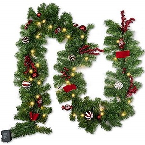 lot 14560 image: FUNPENY 9 FT Artificial Christmas Garland, Pre-Lit 50 LED Battery Operated Lighted Xmas Garland with 8 Modes for Indoor Holiday Door Home Decorations (Red)