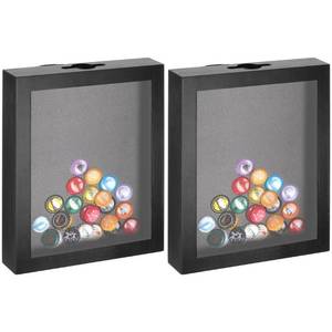 lot 14563 image: 2 Pieces 8 x 10 Top Loading Shadow Box Wooden Display Case Frame with Slot DIY Sweet Gift Movie Travel Sporting Events Concert Ticket Drink Beer Caps Shells Memory Case, Black