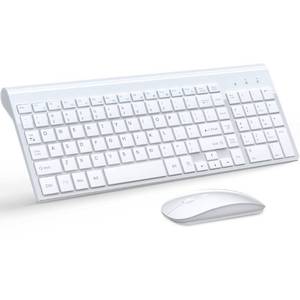 lot 14570 image: TopMate Wireless Keyboard and Mouse Ultra Slim Combo, 2.4G Silent Compact USB Mouse and Scissor Switch Keyboard Set with Cover, 2 AA and 2 AAA Batteries, for PCLaptopWindowsMac - White