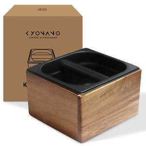 lot 14579 image: KYONANO Espresso Knock Box, Espresso Accessories, Coffee Knock Box with Durable Knock Bar and Non-Slip Base, Made of Natural Acacia Wood and Stainless Steel, Knock Box for Breville Machine Accessories