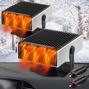 lot 14582 image: Therwen 2 Pcs Car Heater 150W Windshield Defogger Defroster Auto 360 Degree Rotatable Heating Cooling Fan Portable Windscreen Demister with Cigarette Lighter Plug (Silver)