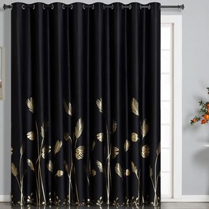 lot 14586 image: Estelar Textiler Extra Wide Blackout Curtain for Sliding Door, Gold Palm Tree Pattern Curtain & Drape, Thermal Insulated Grommet Curtain for Sliding Glass Door, Black, 100W x 84L Inch, 1 Panel