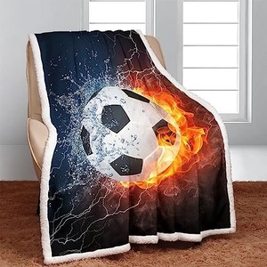 lot 14591 image: YISUEMEI Cool Soccer Sherpa Blanket, Soft and Plush Fire and Ice Collide Fleece Throw Blanket for Boys Teen Sport Fans, 60x80 Inches