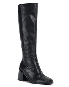 lot 14600 image: $$ Coutgo Womens Knee High Boots Wide Calf Square Toe Chunky Heeled Pull-on Leather Boot, Black, Size 11. Retail $60.00
