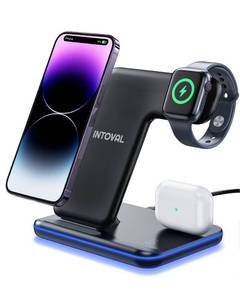 lot 14606 image: Intoval Charging Station for Apple iPhoneiWatchAirpods, 3 in 1 Wireless Charger for iPhone 14131211XSXRXSX8, iWatch 8Ultra76SE5432, Airpods Pro2Pro1321 (Z5,Black)