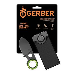 lot 14613 image: Gerber Gear GDC Money Clip with Pocket Knife - Fixed Blade Knife and Case - EDC Gear and Equipment - Stainless Steel