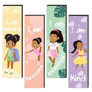 lot 14614 image: 4 Pieces Motivational Black Girl Wall Decor, Wall Art Inspirational Quotes, Black Girl Theme Room Wall Decor, Perfect for Girl Kids Bedroom Playroom Decoration