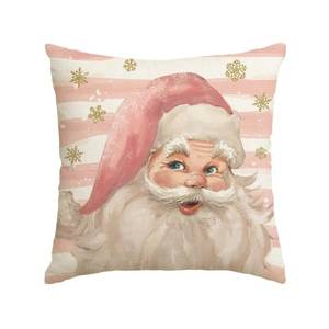 lot 14627 image: AVOIN colorlife Pink Santa Claus Stripes Throw Pillow Cover, 18 x 18 Inch Pink Christmas Cushion Case Decoration for Sofa Couch