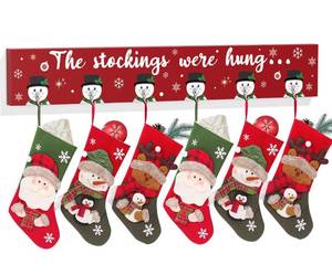 lot 14628 image: Christmas Stocking Holder Mantle Christmas Stocking Hangers for Mantel Fireplace Wall Hanging Sign with 6 Hangers Collapsible And the Stockings Were Hung Christmas Stocking Hooks Xmas Decor 28.4 Inch