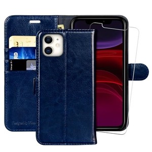 lot 14629 image: MONASAY Wallet Case Compatible for iPhone 11, 6.1-inch, Glass Screen Protector Included RFID Blocking Flip Folio Leather Cell Phone Cover with Credit Card Holder, Blue