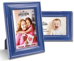 lot 14640 image: ZingVic 2Pcs 4x6 Inch Wooden Picture Frame, Made of Wood and Real Glass Front - European Style Antiquated - Table Desk Top or Wall Hanging (Navy Blue 4x6)