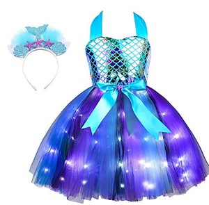 lot 14646 image: Davsolly Mermaid Costume for Girls Led Light Up Mermaid Princess Tutu for Birthday Halloween Cosplay Christmas Dress Up Gifts. Medium