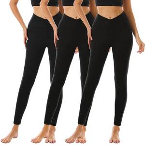 lot 14647 image: Womens Leggings- Crossover Leggings for Women-Yoga Pants (3 Pack)-Tummy Control No See Through Workout Running Tights(3 Pack Black Cross Waist, Small-Medium)