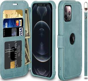 lot 14654 image: VANAVAGY Compatible for iPhone 13 Pro Max Wallet Case for Women and Men,RFID Block Flip Leather Cover with Wrist Supports Wireless Charging with Card Holder and Glass Screen Protector,Forest Green