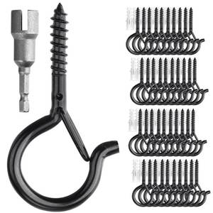 lot 14665 image: PlusRoc 40 Pack Heavy Duty Outdoor Christmas String Lights Hooks, 2.2 Inch Black Cup Hooks for Hanging Lights on Walls and Ceilings
