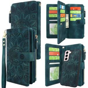 lot 14673 image: Harryshell Detachable Magnetic Zipper Wallet Leather Case with Cash Coin Pocket 12 Card Slots Holder Wrist Strap Lanyard for Samsung Galaxy S22 5G 6.1 inch (2022) (Flower Teal)