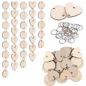 lot 14697 image: 100pcs Gifts Handmade Wooden Tags, Round Heart Wood Discs and Steel Ring, Wooden Ornament with 2 Holes for Christmas Decoration, Birthday Boards, Chore Boards and Crafts