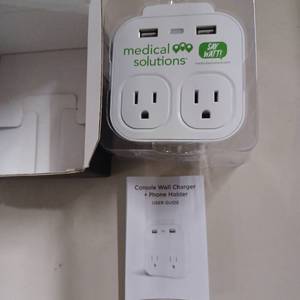lot 62 image: New Console wall charger phone holder 2 usb 2 ac outlets