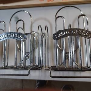 lot 71 image: Pair of unique smuckers condiment and menu or info card holders