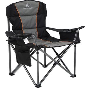 lot 61606 image: ALPHA CAMP Oversized Camping Folding Chair, Heavy Duty Support 450 LBS Steel Frame Collapsible Padded Arm Chair with Cup Holder Quad Lumbar Back, Portable for Outdoor,Black
