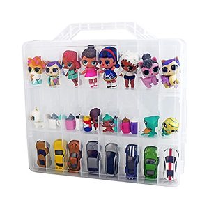 lot 61608 image: Bins & Things 48 Slot Toys Organizer - Compatible with Calico Critter, Hot Wheels, Tsum Tsum, MatchBox - Plastic Storage Display Case with Carrying Handle - Collection Box for Kids - 13.5x11.7x3.2