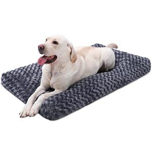 lot 61615 image: Washable Dog Bed Deluxe Plush Dog Crate Beds Fulffy Comfy Kennel Pad Anti-Slip Pet Sleeping Mat for Large, Jumbo, Medium, Small Dogs Breeds, 47 x 29, Dark Grey