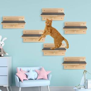 lot 61626 image: Lenwen Set of 6 Cat Wall Steps Shelf Shelves Wood Cat Climbing Shelves for Wall Wood Cat Wall Mounted Furniture Cat Wall Bed Wood Cat Stairs with Non Slip Felt for Springboard Playing (Classic)