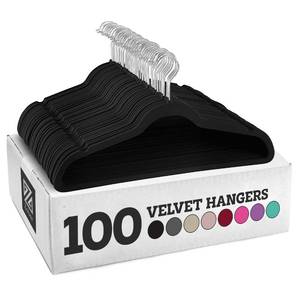 lot 61632 image: Zober Velvet Hangers 100 Pack - Heavy Duty Black Hangers for Coats, Pants & Dress Clothes - Non Slip Clothes Hanger Set - Space Saving Felt Hangers for Clothing