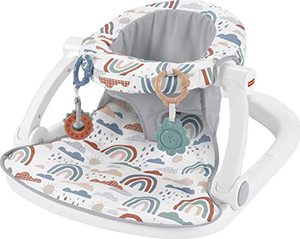 lot 61638 image: Fisher-Price Portable Baby Chair Sit-Me-Up Floor Seat with Developmental Toys & Machine Washable Seat Pad, Rainbow Sprinkles