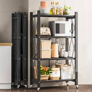lot 61640 image: JOYBOS 4-Shelf Foldable Storage Shelves with Wheels, Heavy Duty Metal Shelving, No Assembly Organizer Wire Shelf Rack for Garage Kitchen, Basement, Pantry, Holds up to 1000 pounds��