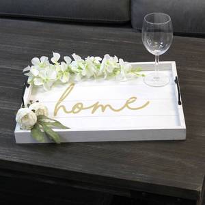 lot 61644 image: Elegant Designs HG2000-WHG Gold Coffee Table Decorative Wood Serving Tray w Handles, 15.50 x 12, White Wash Home
