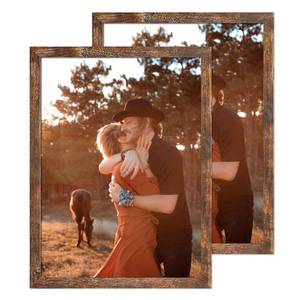lot 61654 image: QEQRUG 24x36 Poster Frame Rustic Wood Big Photo or Movie Poster Frames for Wall Decor with Polished Plexiglass,Brown,2 Pack