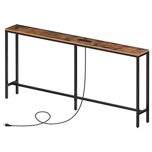 lot 61659 image: MAHANCRIS Skinny Console Table with Power Outlets, 63 Narrow Sofa Table, Behind Couch Table with Charging Station, Sofa Hallway Table for Plants, Living Room CTHR165E01Z1