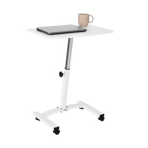 lot 61661 image: Seville Classics Airlift Height Adjustable Mobile Rolling Laptop Cart Computer Workstation Desk Table for Home, Office, Classroom, Hospital, wWheels, Flat (24) (New Model), White