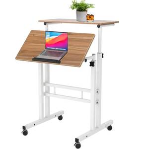 lot 61687 image: sogesfurniture Mobile Standing Desk Laptop Workstation on Wheels, Adjustable Computer Desk for Standing or Sitting, Oak 101-OK