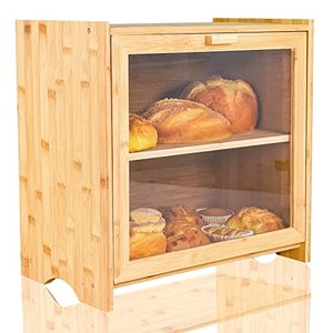 lot 61692 image: GNORRIS Extra Large Bamboo Bread Box for Kitchen Countertop Wooden Boxes Container Cabinet Bin Storage Wood Homemade Breadbox Holder Keeper Rustic Style Kitchen Accessories Decor for Gift Idea