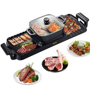 lot 61695 image: VEVOR 2 in 1 Electric Grill & Hot Pot, 2400W BBQ Pan Grill and Hot Pot, Multifunctional Teppanyaki Grill Pot with Dual Temp Control, Smokeless Hot Pot Grill with Nonstick Coating for 1-8 People, BLack