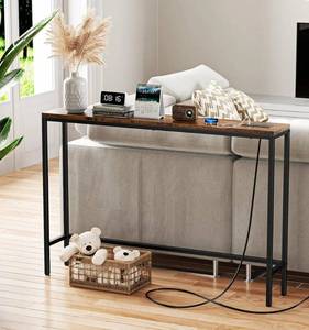 lot 61696 image: ELYKEN Console Sofa Table with Power Outlets for Entryway, 9.8 Dx39.4 Wx31.1 H Long Skinny Behind Couch Table with Metal Frame and 6.5�� Extension Cord for Hallway Foyer Entrance