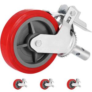 lot 61698 image: Scaffolding Wheels 8, Scaffold Wheels Set of 4, Heavy Duty Locking Casters 3200LBS Capacity, Locking Stem Casters with Brake, Red Polyurethane - Replacement for Scaffold, Shelves