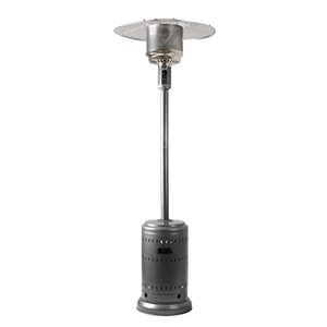 lot 61700 image: Amazon Basics 46,000 BTU Outdoor Propane Patio Heater with Wheels, Commercial & Residential, Slate Gray, 32.1 x 32.1 x 91.3 inches (LxWxH)